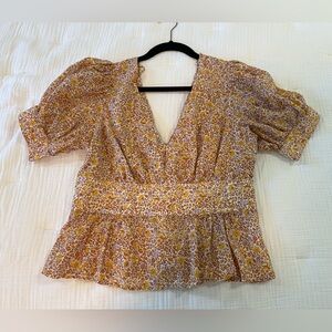 J. Crew Puff-Sleeve V-Neck Top in Scattered Blooms- Size 8